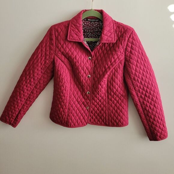 6P QUILTED RED MAROON PLUM LIGHTWEIGHT PREPPY BUTTON FRONT JACKET COAT 6 PETITE - Picture 6 of 6